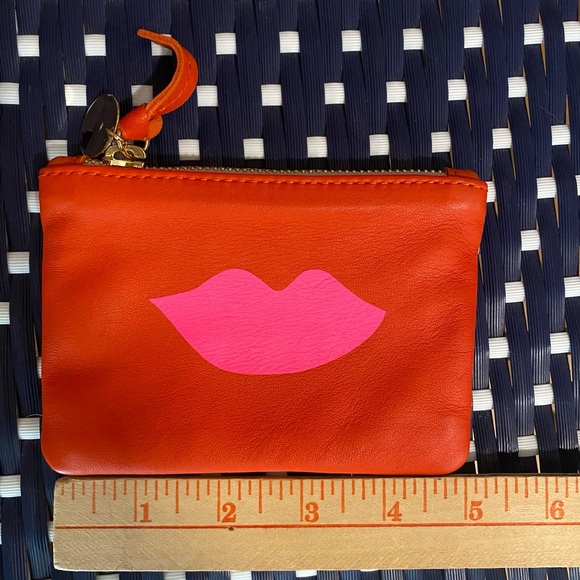 Clare V Bold Orange Pouch with Pink Lips Coin Purse - Picture 4 of 6